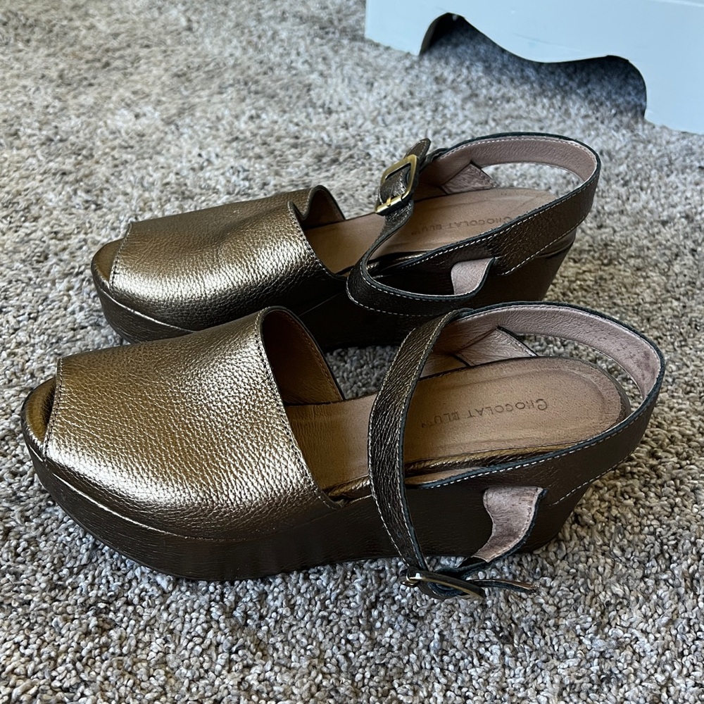 Chocolat Blu Metallic Bronze Peep-Toe Slingback Sandals - Picture 3 of 5